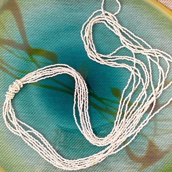 White Multi-strand Beaded Necklace - Picture 1 of 8